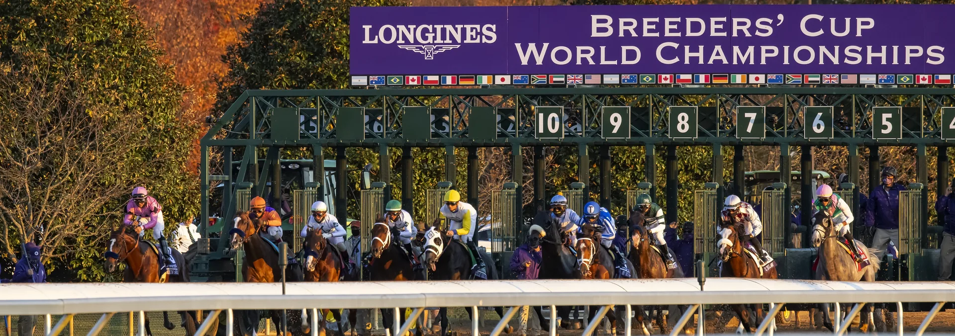 Start eines Rennens beim Breeders’ Cup 2020 in Keeneland unter dem Banner der World Championships