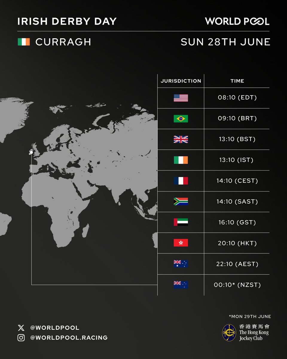 RT by @wettstar_de: Here's when to tune into Irish Derby Day action from @curraghrace, wherever you are in the world! 🌍 👇 #WorldPool